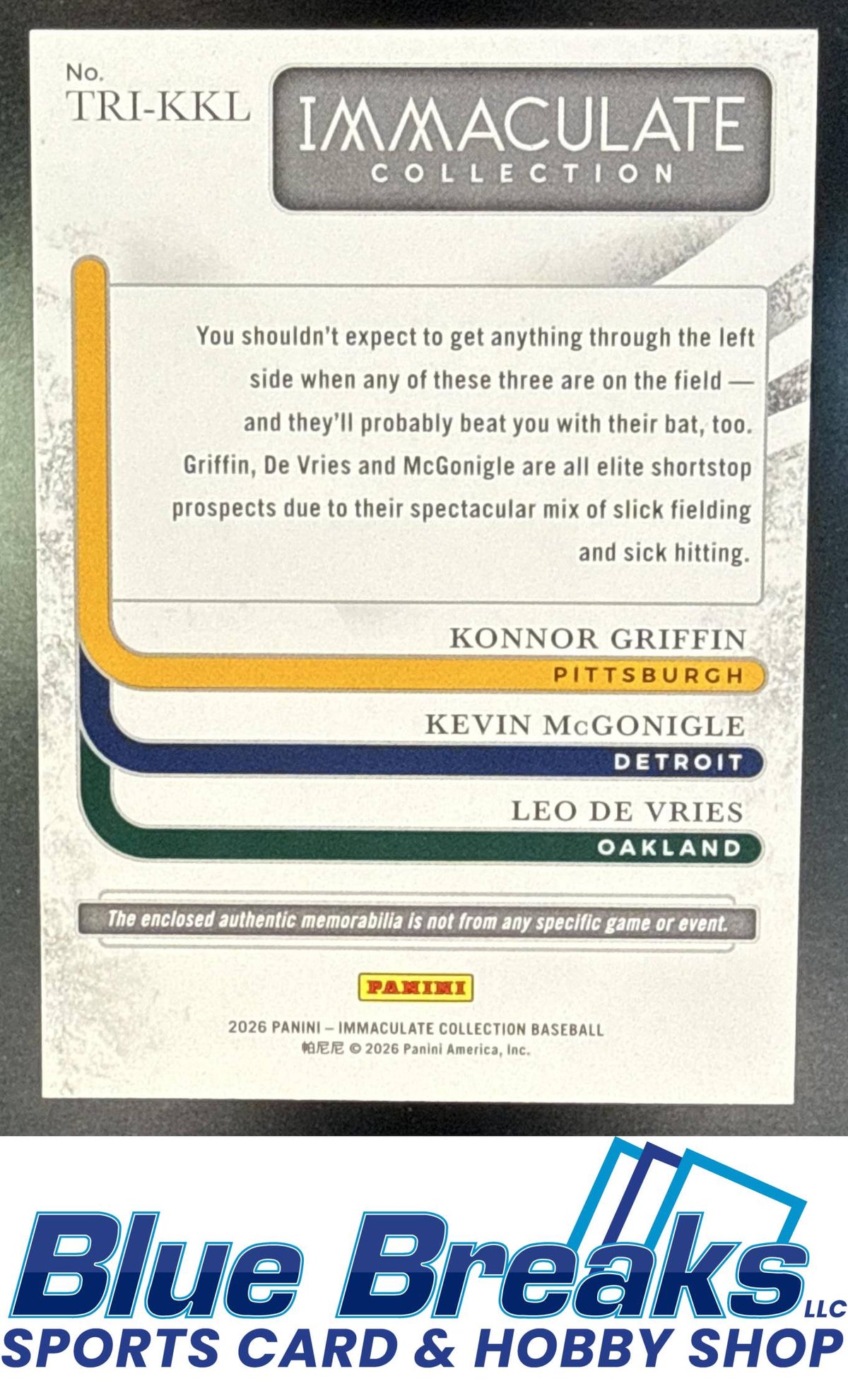 2026 Panini Immaculate Collection Konnor Griffin Kevin McGonigle Leo De Vries #12 Triple Memorabilia Red 37/49 Relic RC