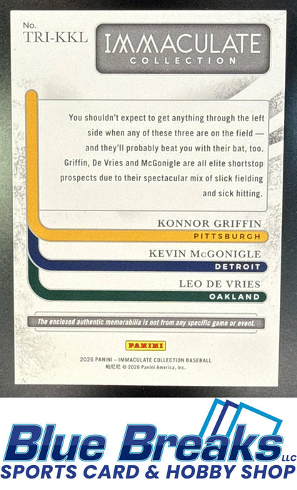 2026 Panini Immaculate Collection Konnor Griffin Kevin McGonigle Leo De Vries #12 Triple Memorabilia Red 37/49 Relic RC