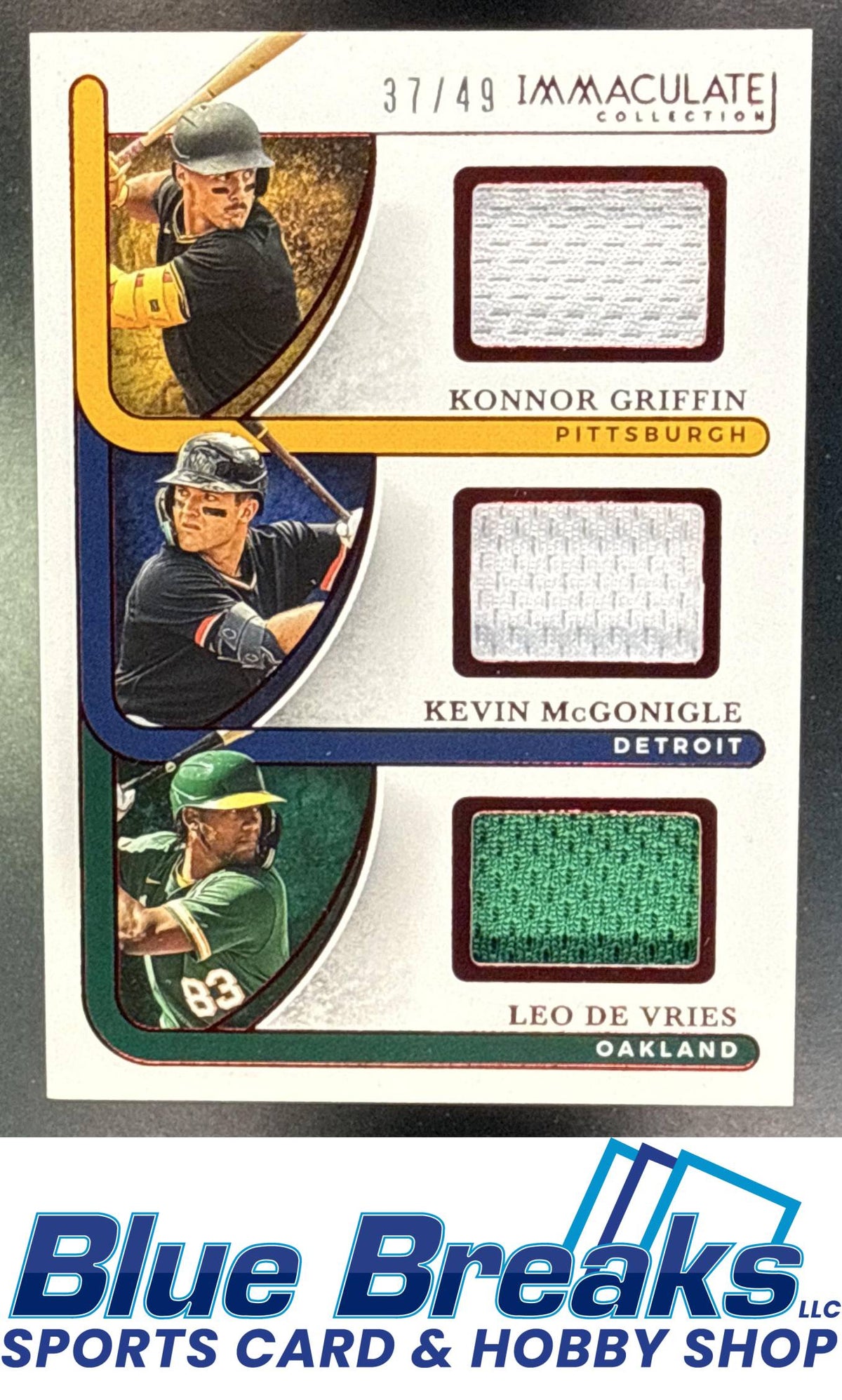 2026 Panini Immaculate Collection Konnor Griffin Kevin McGonigle Leo De Vries #12 Triple Memorabilia Red 37/49 Relic RC