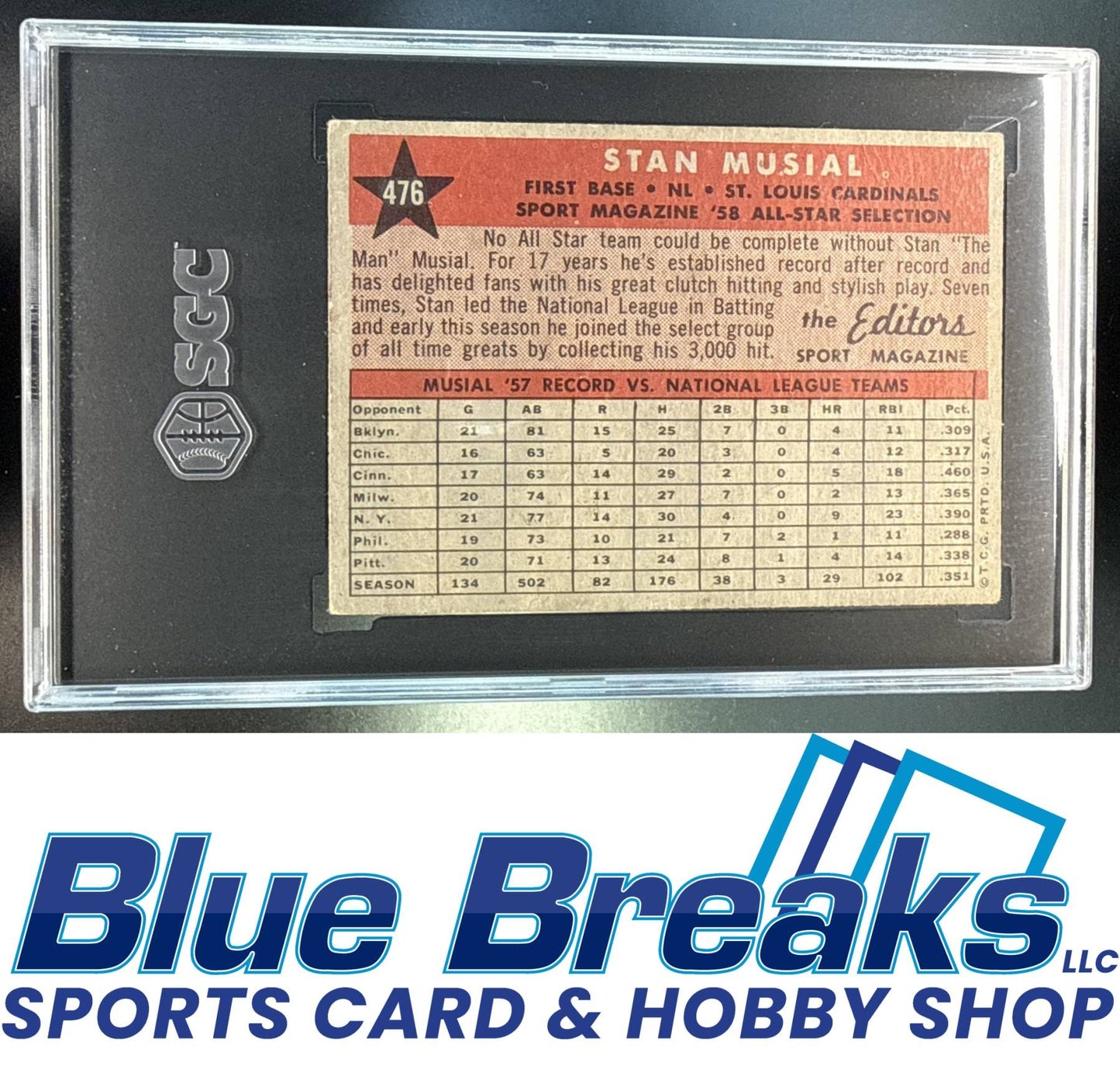 1958 Topps Stan Musial [RC] #476 All-Star SGC 3 St. Louis Cardinals