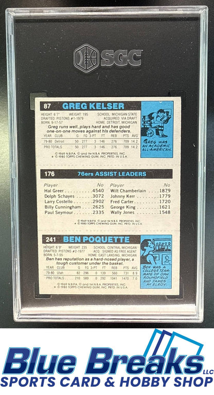 1980 Topps Ben Poquette Maurice Cheeks Greg Kelser #87 176 241 RC SGC 8