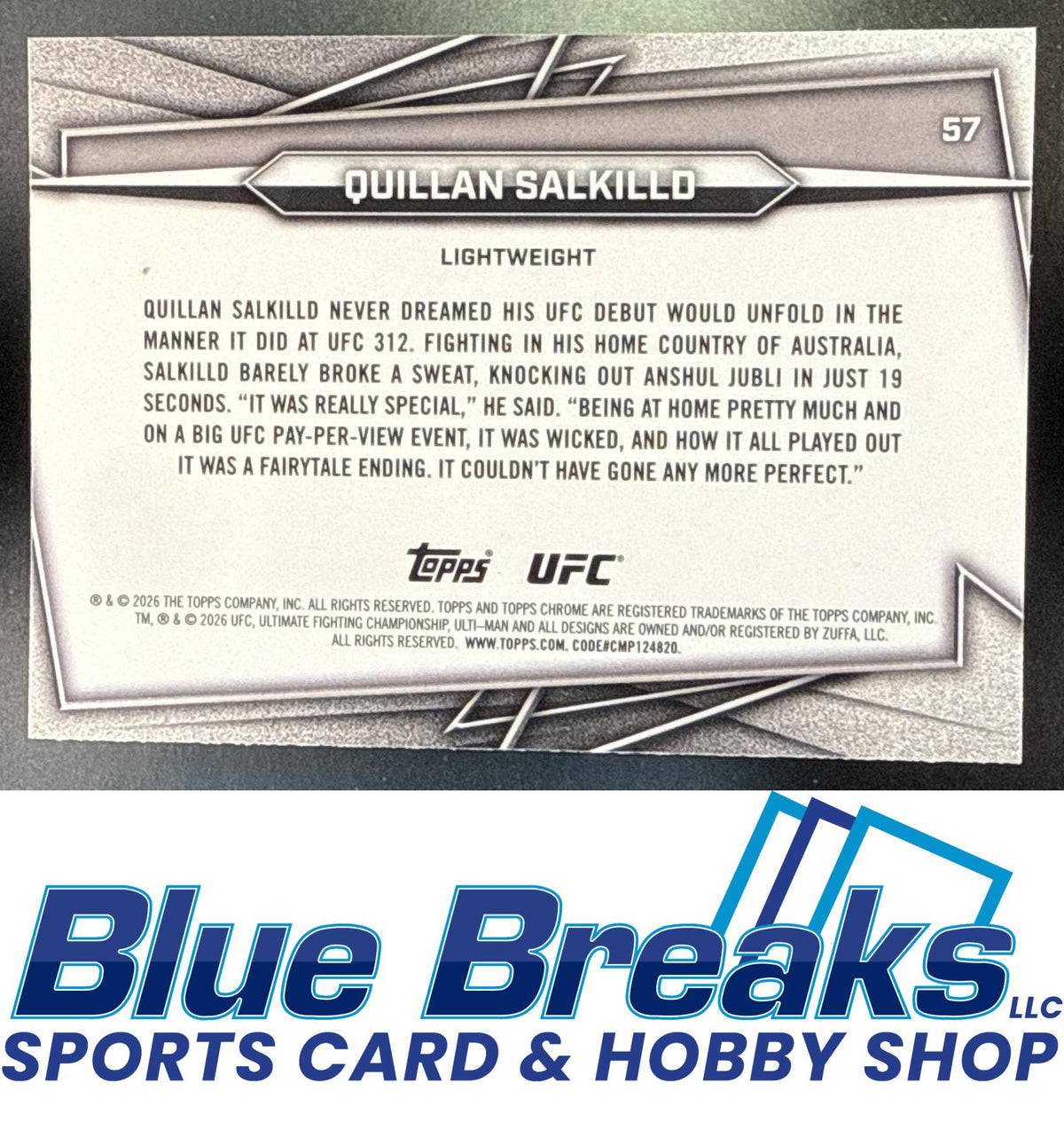 2026 Topps Chrome Sapphire UFC Quillan Salkilld #57 RC