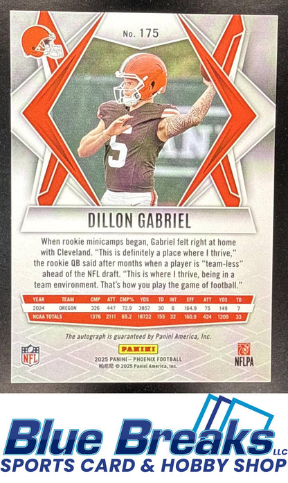 2025 Panini Phoenix Dillon Gabriel #175 Rookies Auto Silver Pandora Prizm RC Cleveland Browns