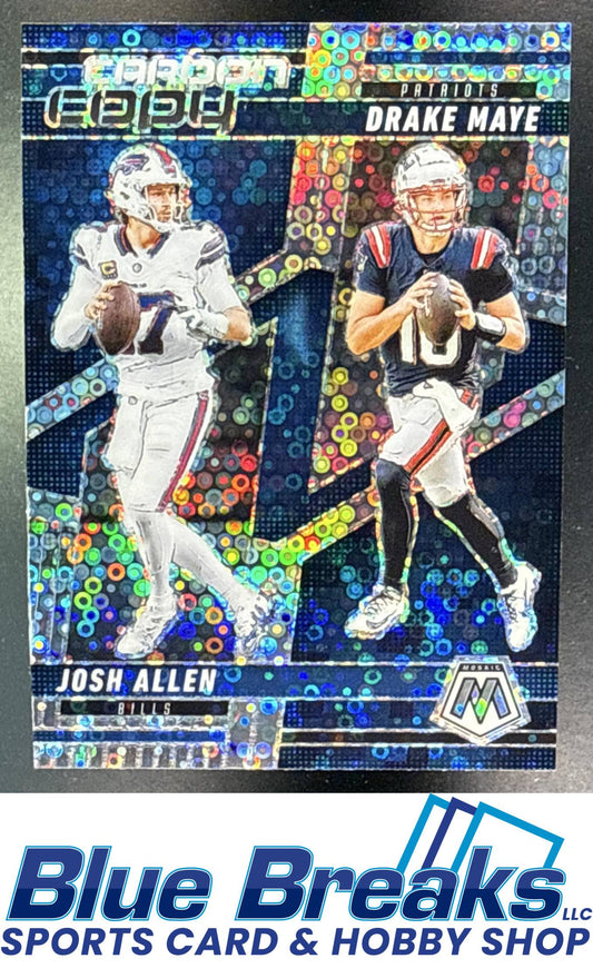 2025 Panini Mosaic Drake Maye Josh Allen #CCO-14 Carbon Copy No Huddle Silver Prizm Buffalo Bills New England Patriots