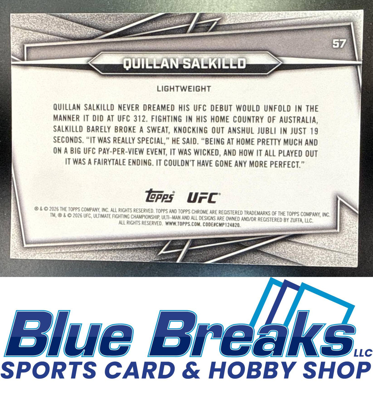 2026 Topps Chrome Sapphire UFC Yellow Refractor Quillan Salkilld 10/75 #57 RC