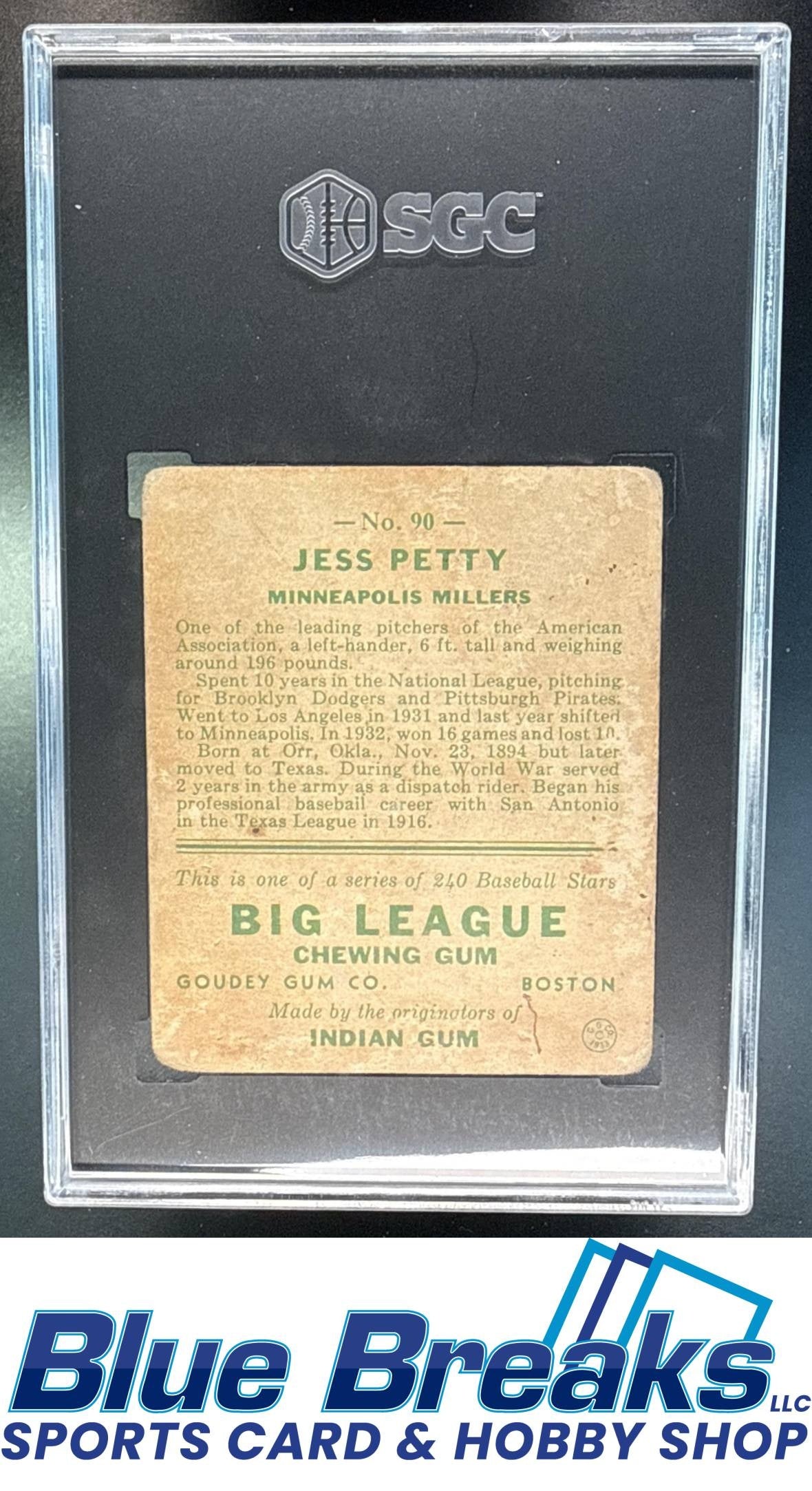 1933 Goudey R319 Jess Petty [RC] #90 RC SGC 1 Minneapolis Millers