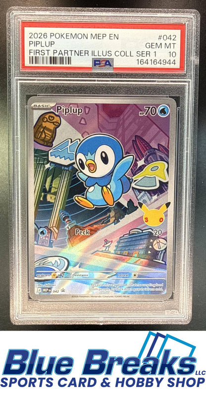 2026 Pokemon MEP Black Star Promos Piplup #042b First Partner Illustration Collection Series 1 PSA 10