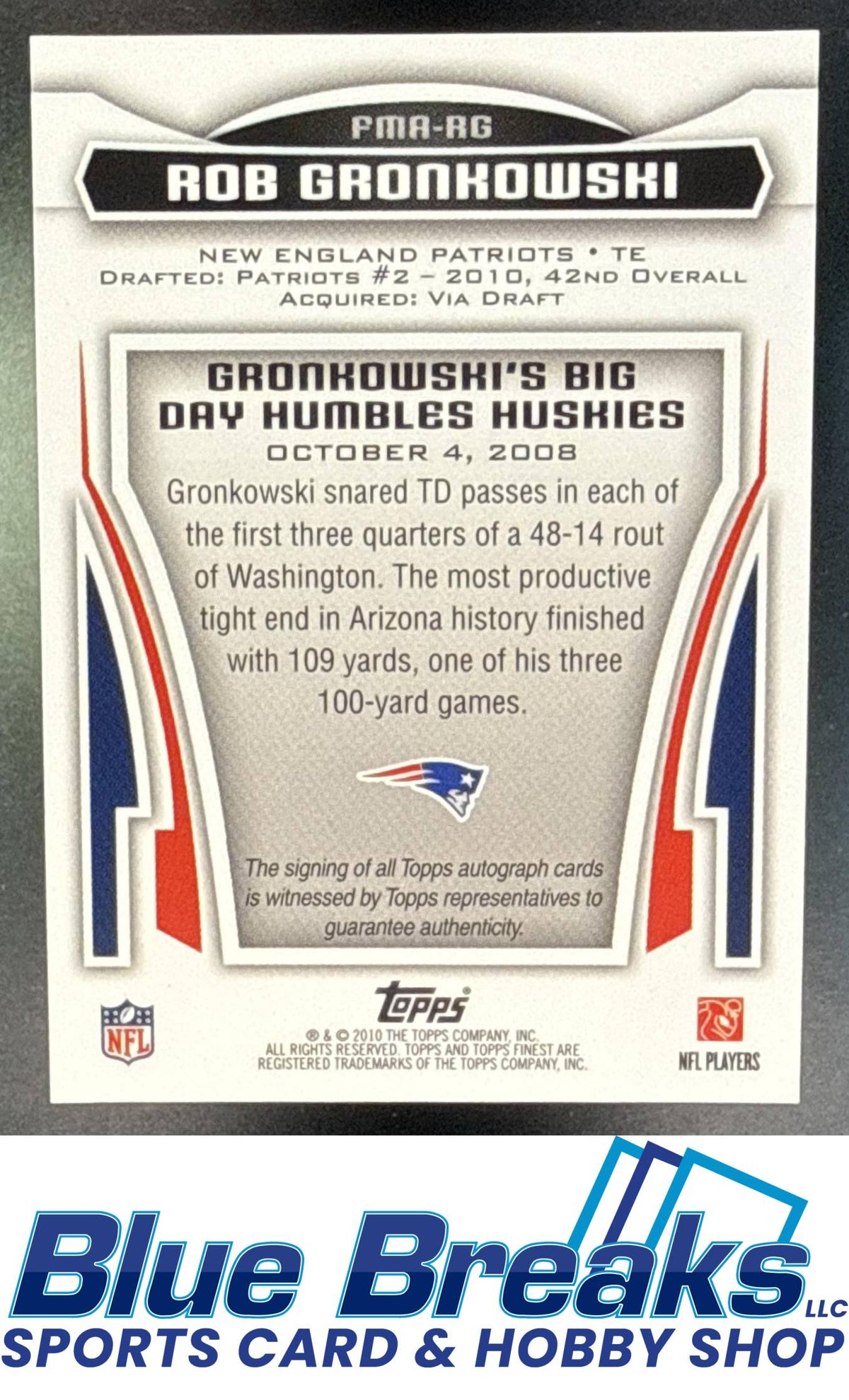 2010 Topps Finest Rob Gronkowski #FMA-RG Moments Auto RC New England Patriots