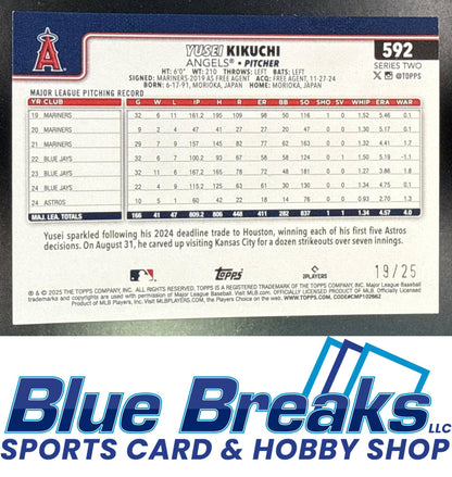 2025 Topps Series Two Wood Yusei Kikuchi 19/25 #592 Los Angeles Angels