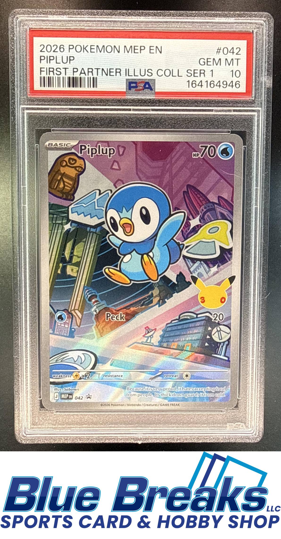 2026 Pokemon MEP Black Star Promos Piplup #042 First Partner Illustration Collection Series 1 PSA 10