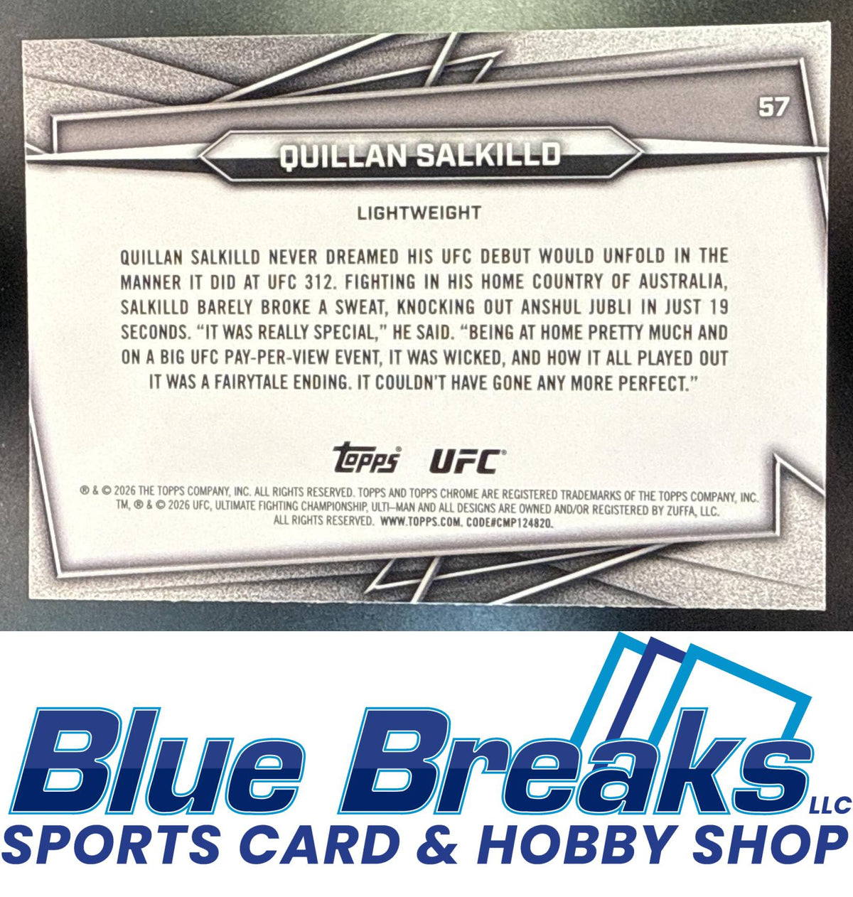 2026 Topps Chrome Sapphire UFC Quillan Salkilld #57j RC