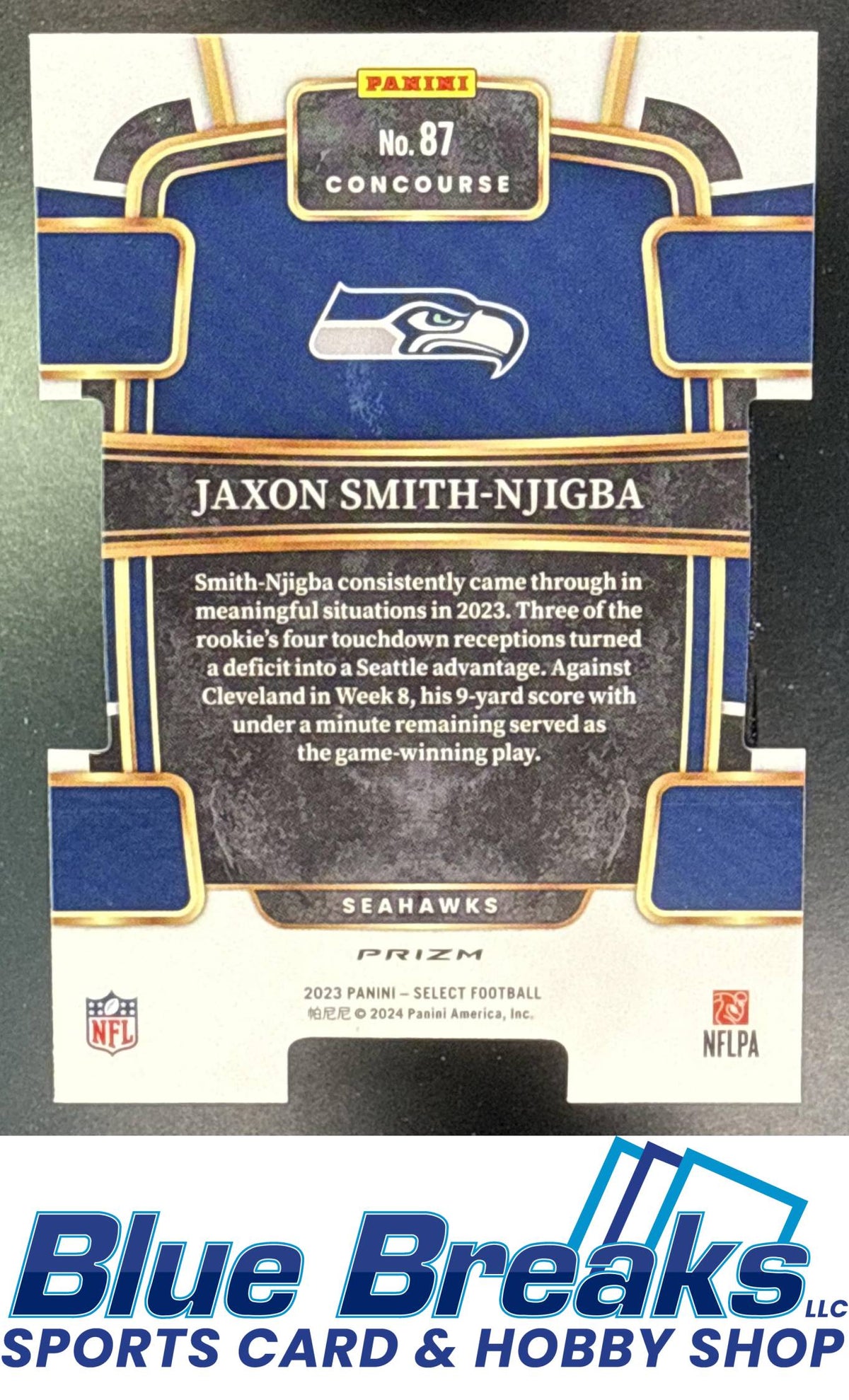 2023 Panini Select Jaxon Smith-Njigba #87 Black and Gold Prizms Die Cut RC Concourse Seattle Seahawks