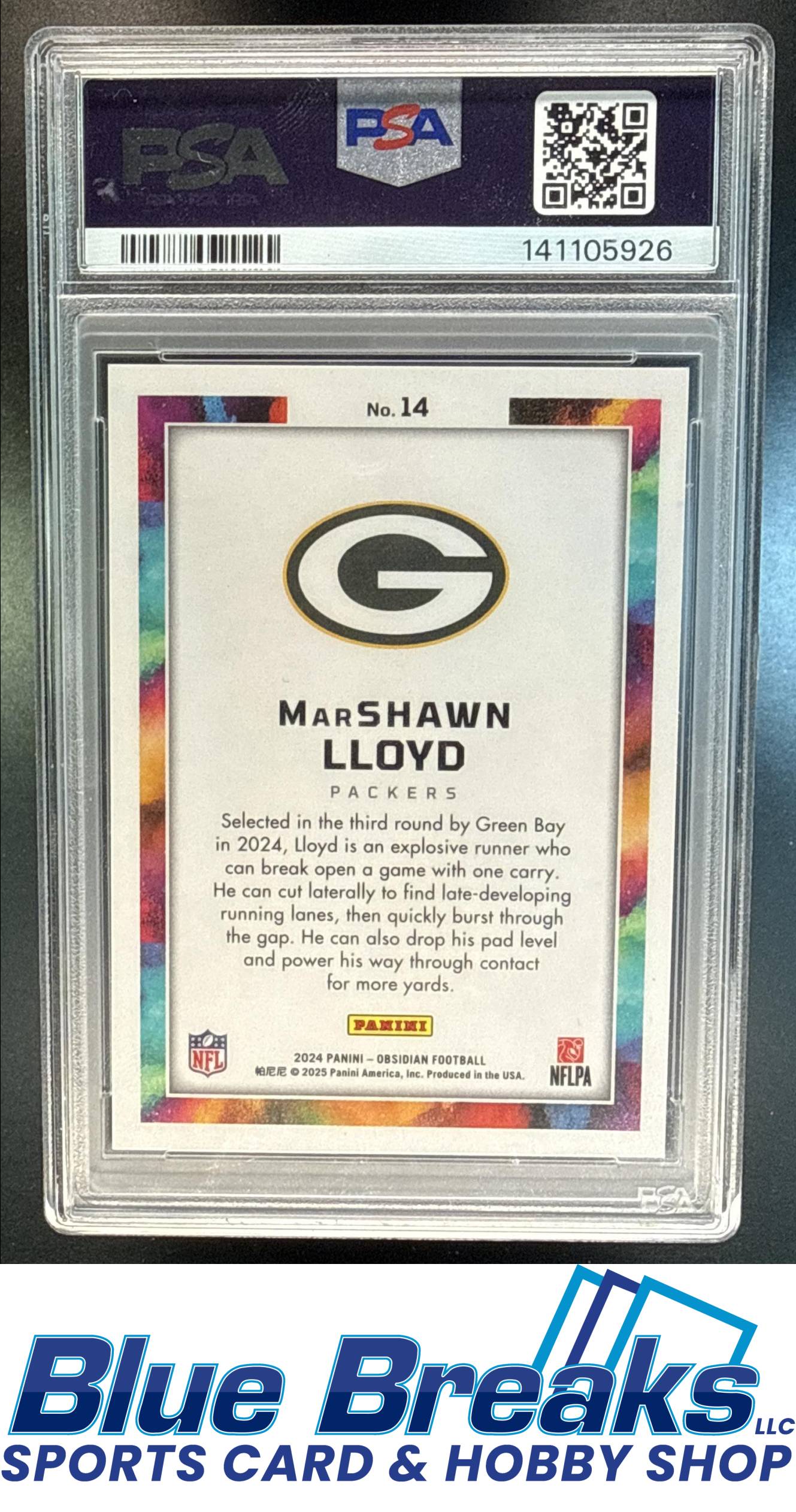 2024 Panini Obsidian MarShawn Lloyd #14 Black Color Blast RC PSA 10 Green Bay Packers