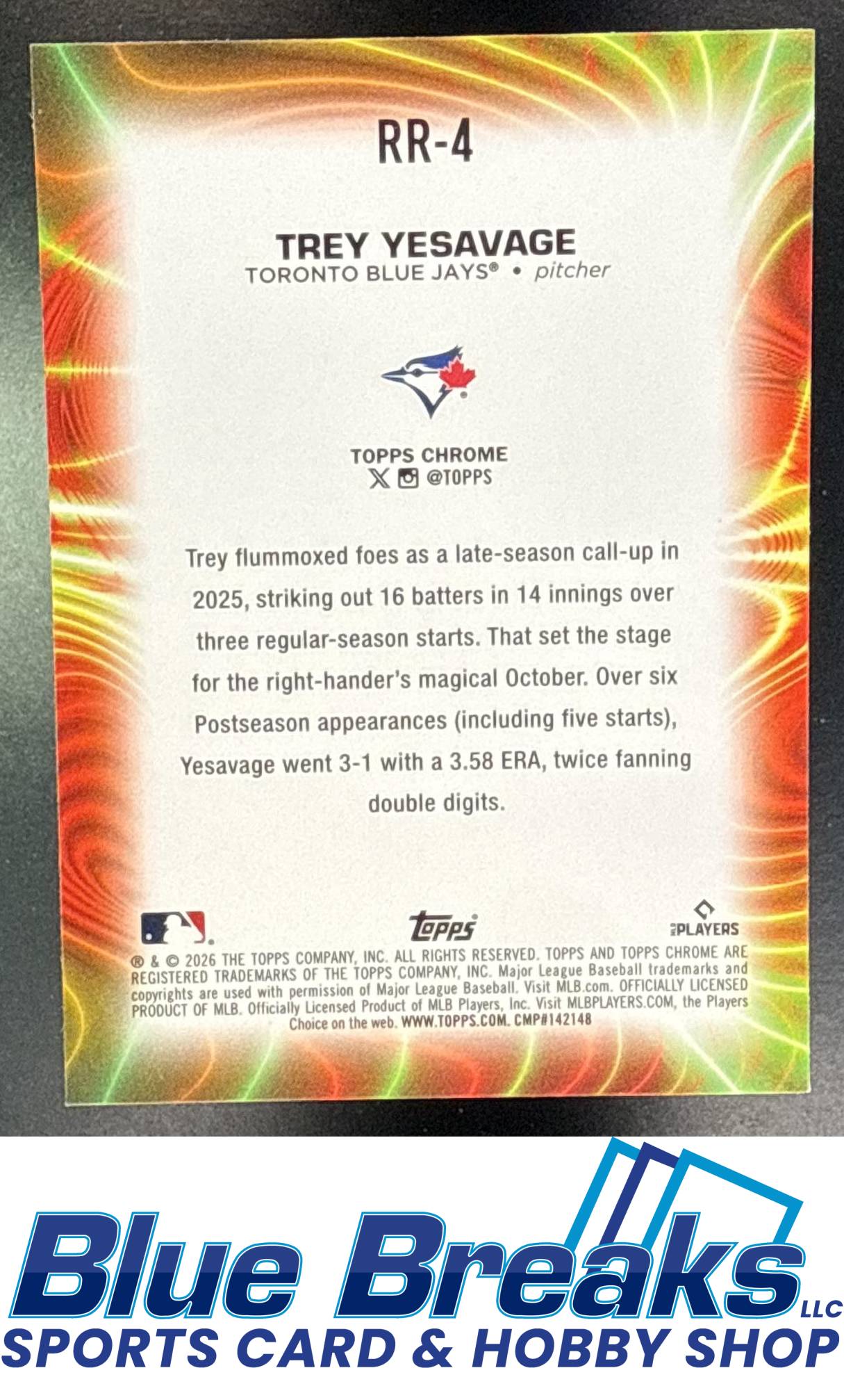 2026 Topps Chrome Radiating Rookies Trey Yesavage RC #RR-4 Toronto Blue Jays