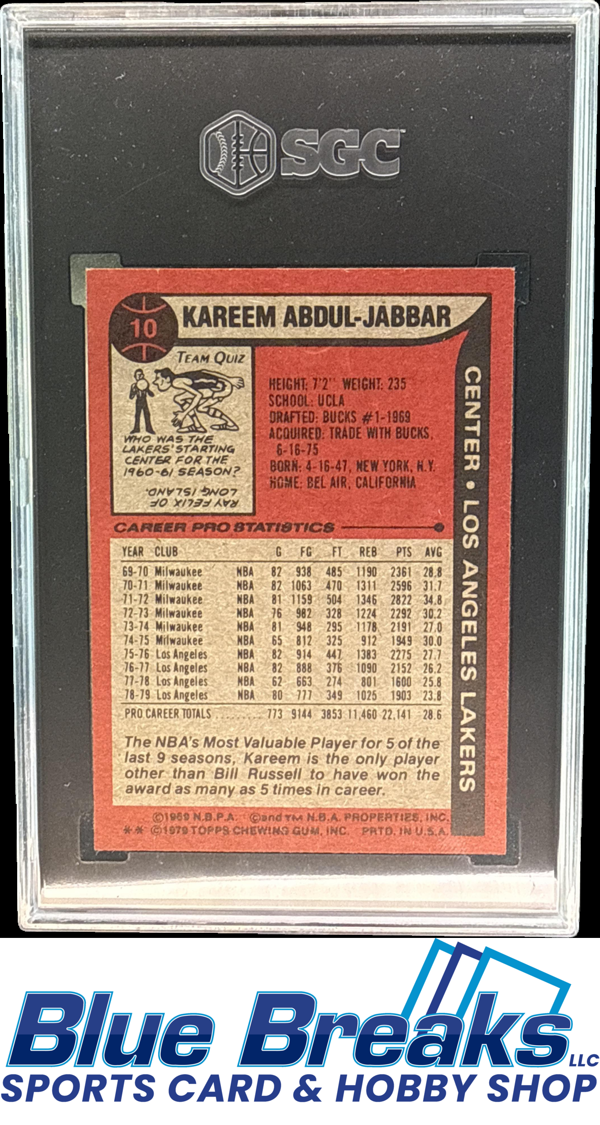 1979-80 Topps Kareem Abdul-Jabbar #10 All-Star SGC 8 Los Angeles Lakers