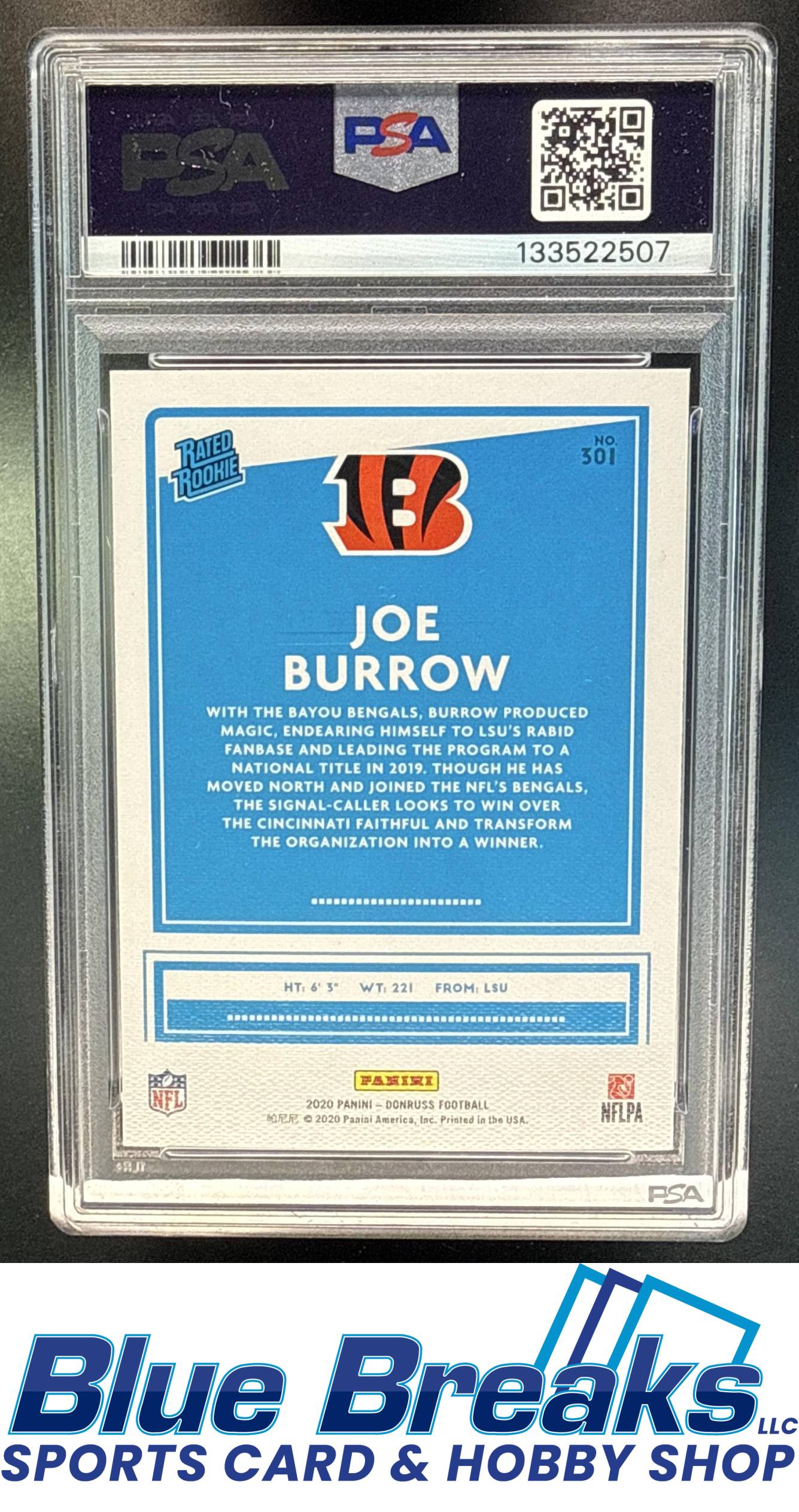 2020 Panini Donruss Joe Burrow #301 Rated Rookie Canvas RC PSA 8 Cincinnati Bengals