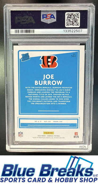 2020 Panini Donruss Joe Burrow #301 Rated Rookie Canvas RC PSA 8 Cincinnati Bengals