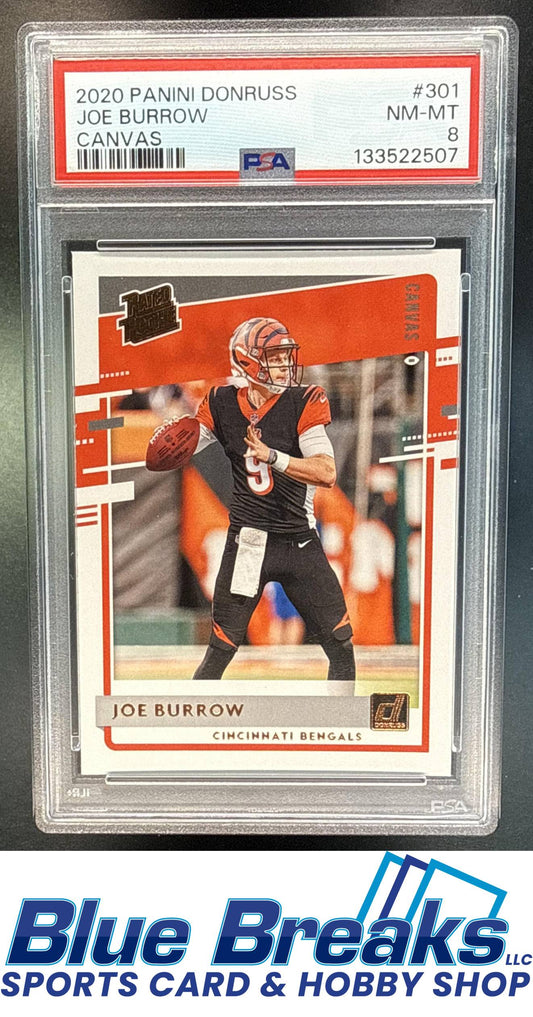 2020 Panini Donruss Joe Burrow #301 Rated Rookie Canvas RC PSA 8 Cincinnati Bengals