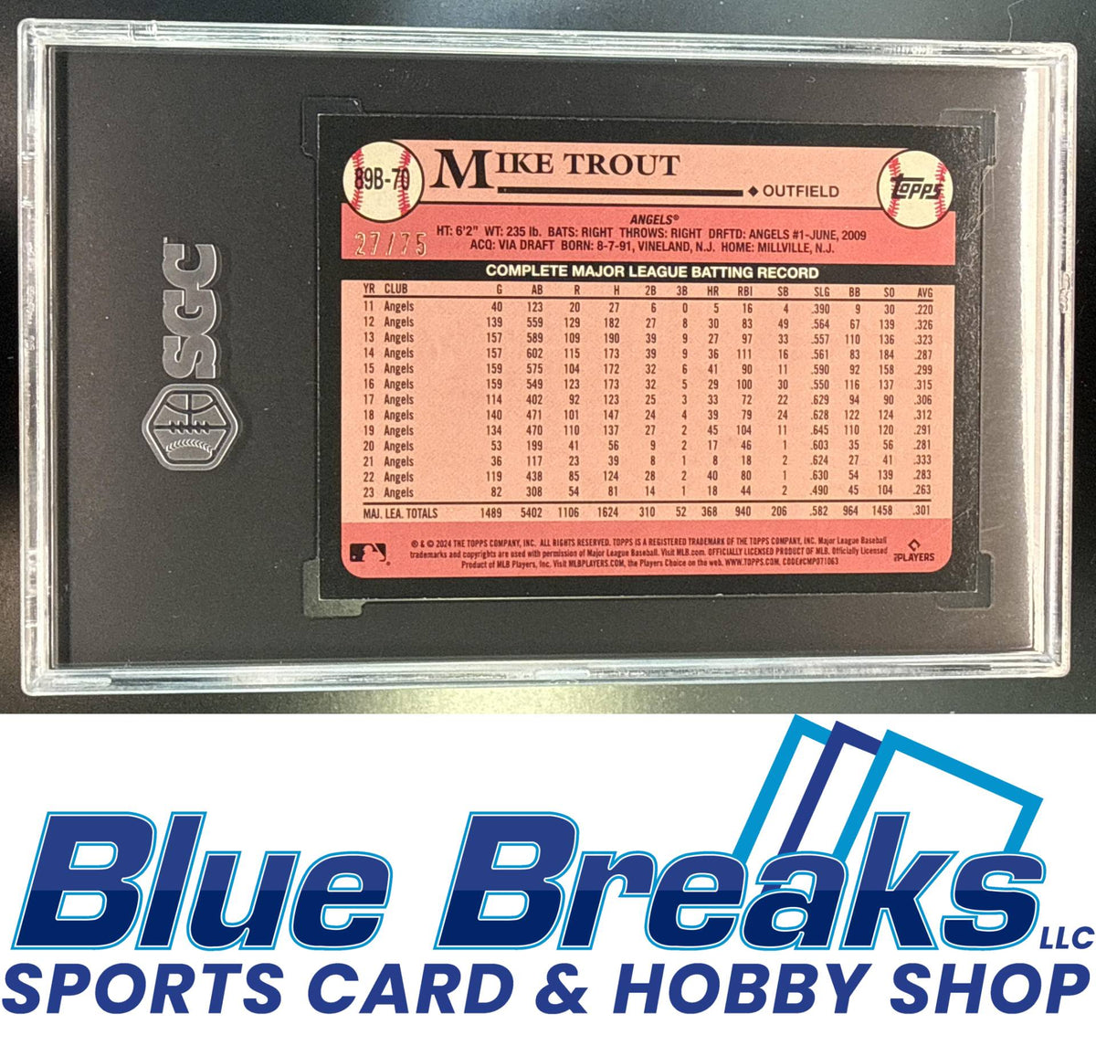 2024 Topps Mike Trout #89B-70 1989 Baseball 35th Anniversary Gold 27/75 SGC 9.5 Los Angeles Angels