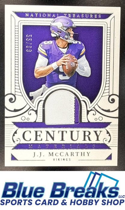 2025 Panini National Treasures J.J. McCarthy #CM-JJM Century Materials 55/99 Relic Minnesota Vikings