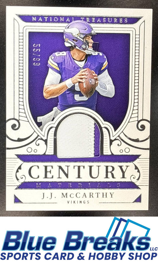 2025 Panini National Treasures J.J. McCarthy #CM-JJM Century Materials 55/99 Relic Minnesota Vikings
