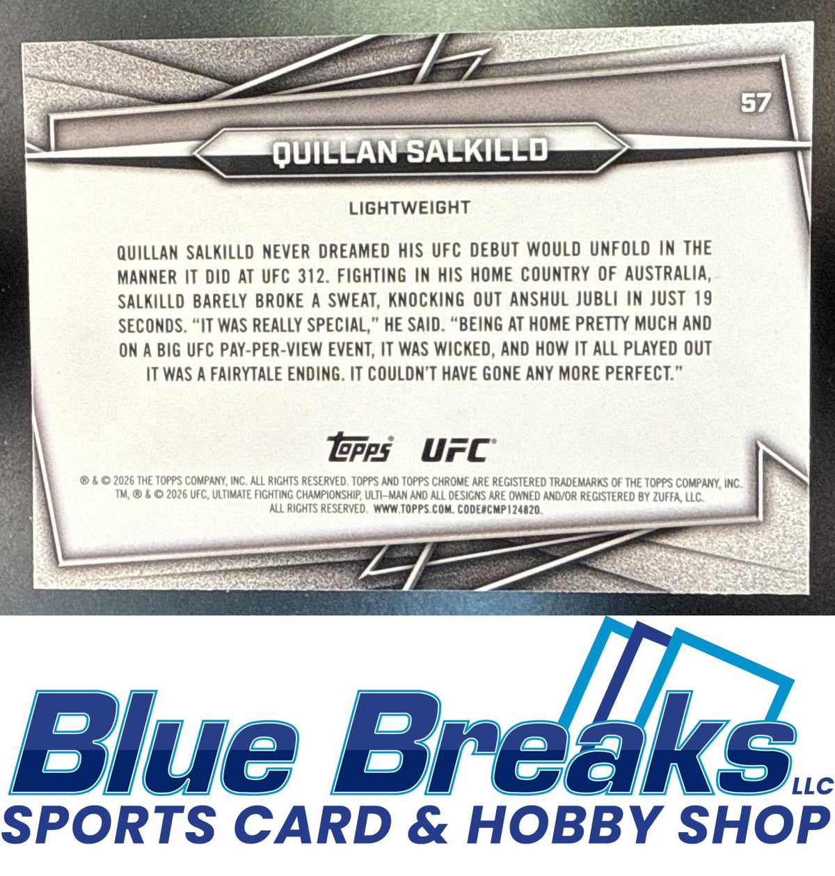 2026 Topps Chrome Sapphire UFC Quillan Salkilld #57b RC