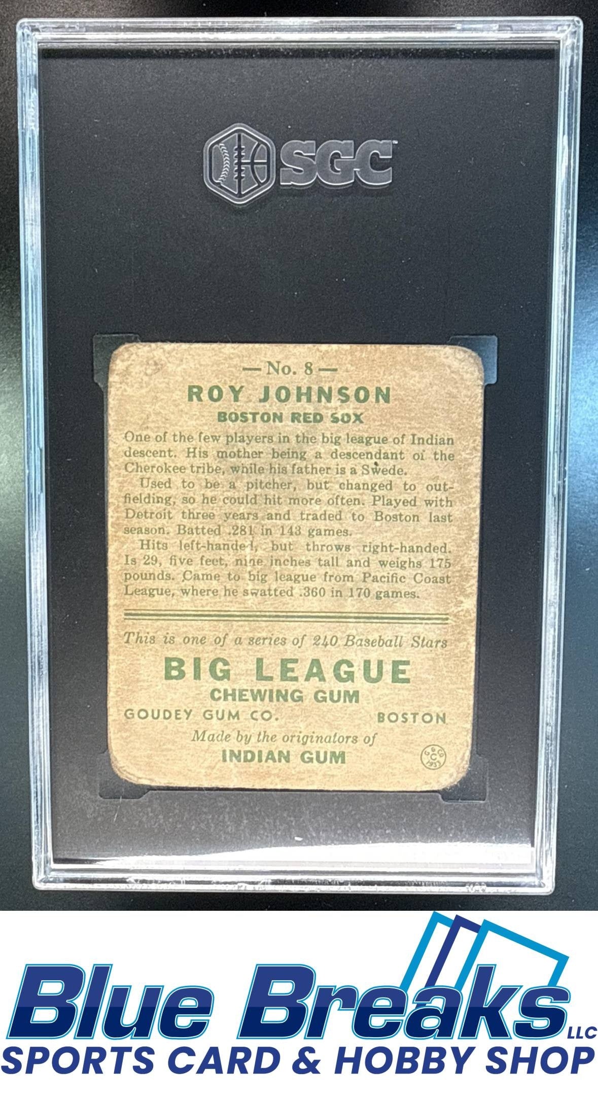 1933 Goudey R319 Roy Johnson [RC] #8 RC SGC 1 Boston Red Sox