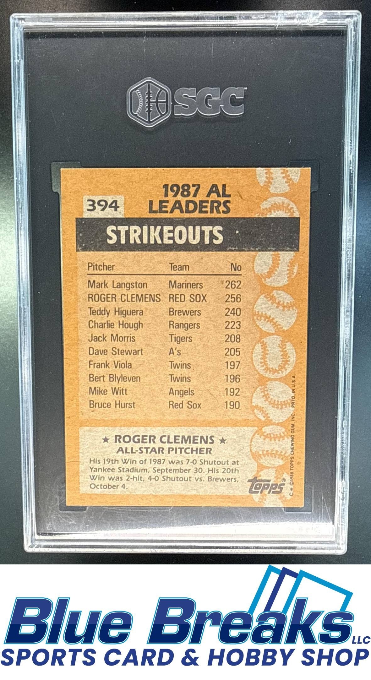1988 Topps Roger Clemens [RC] #394 SGC 8 Boston Red Sox
