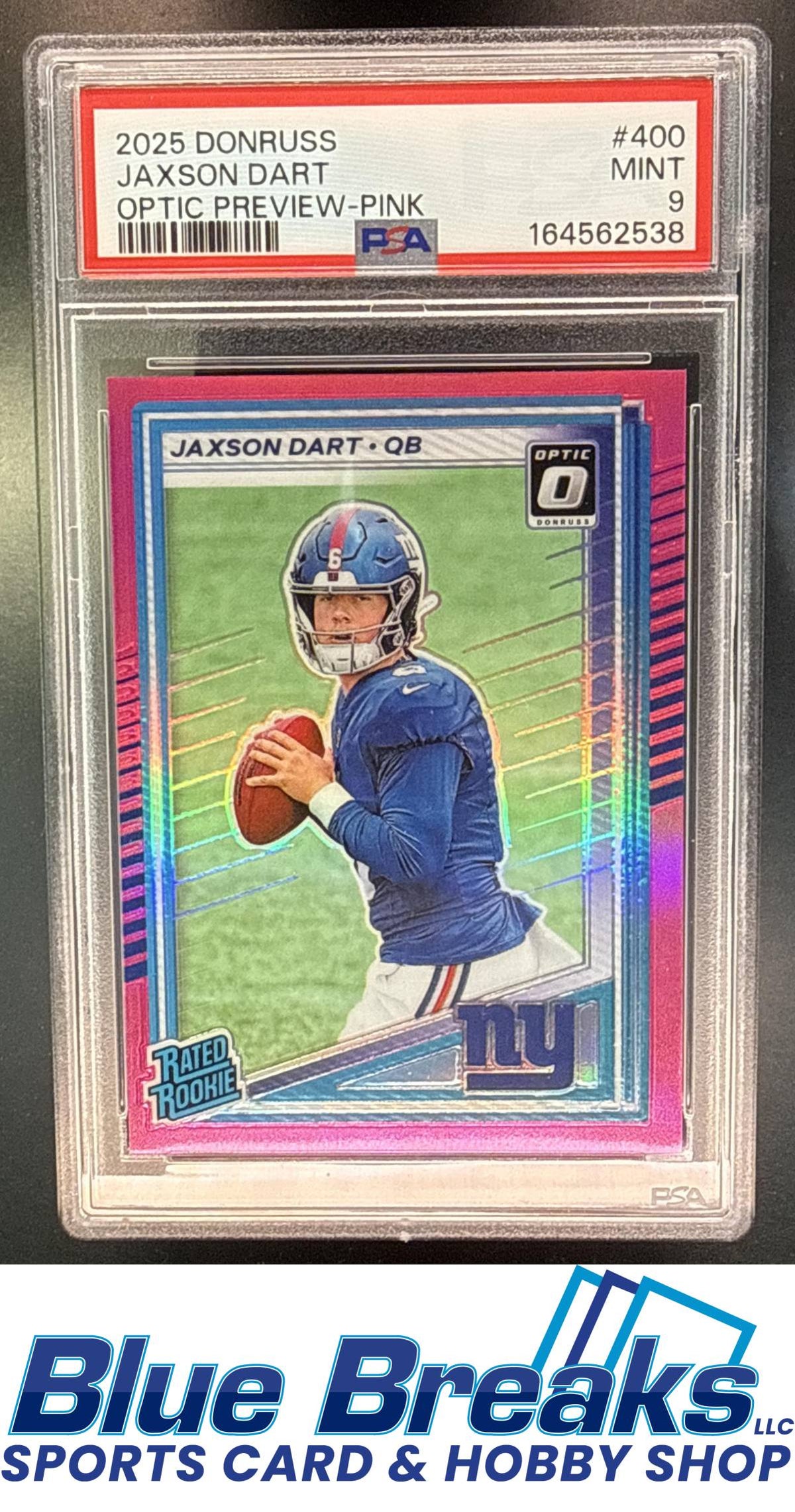 2025 Panini Donruss Jaxson Dart #400 Optic Rated Rookie Preview Pink RC PSA 9 New York Giants