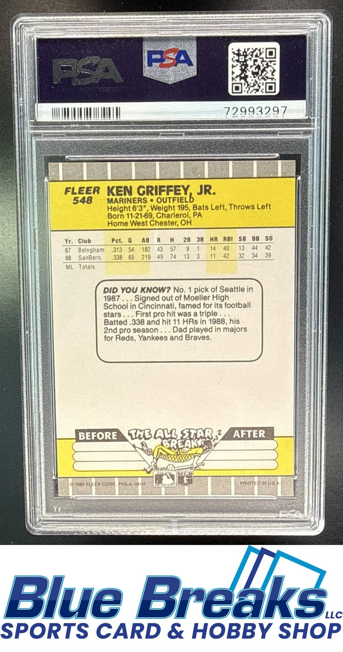1989 Fleer Ken Griffey Jr. [RC] #548 RC PSA 9 Seattle Mariners