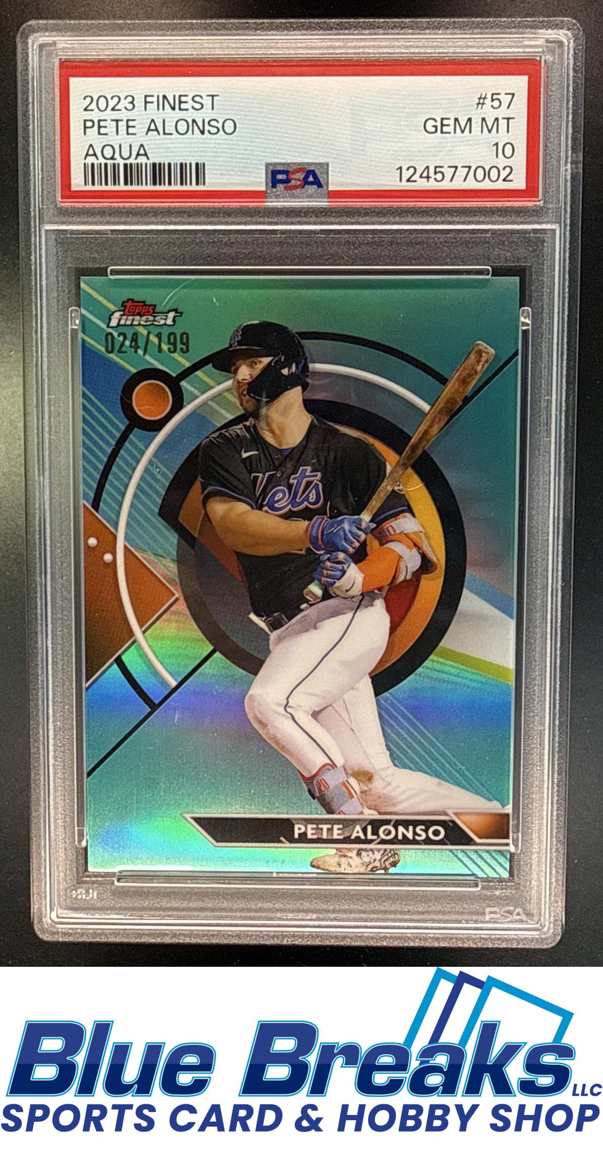 2023 Topps Finest Aqua Refractor Pete Alonso 24 024/199 #57 PSA 10 New York Mets