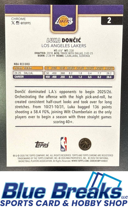 2025-26 Topps Chrome Update Refractor Luka Doncic [RC] #2 Los Angeles Lakers