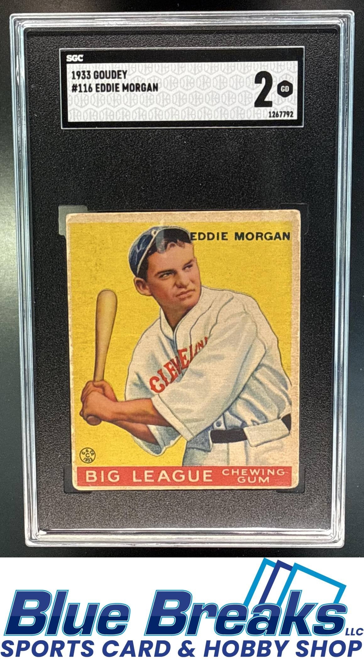 1933 Goudey R319 Eddie Morgan Rookie #116 RC SGC 2 Cleveland Indians / Cleveland Guardians