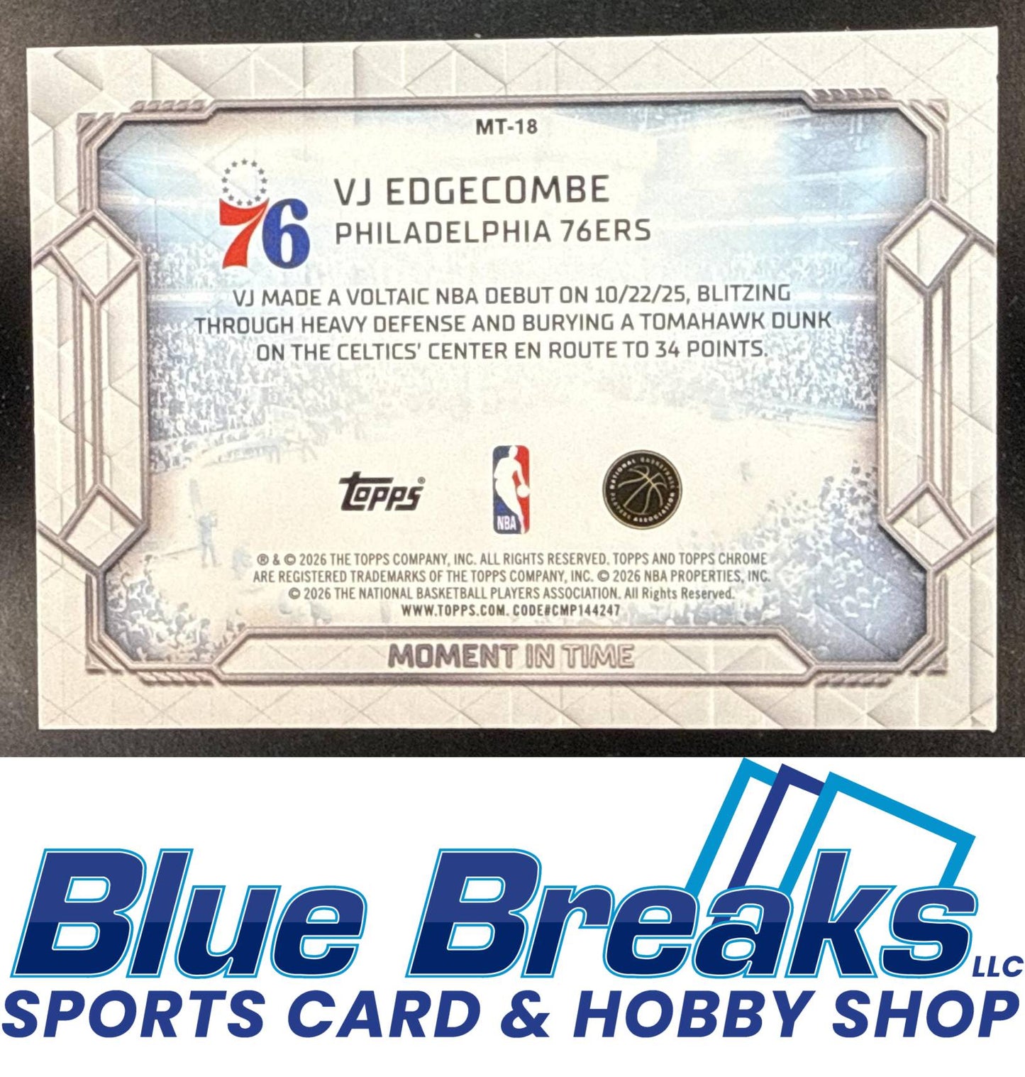 2025 Topps Chrome Update VJ Edgecombe #MT-18 Moment In Time RC Philadelphia 76ers