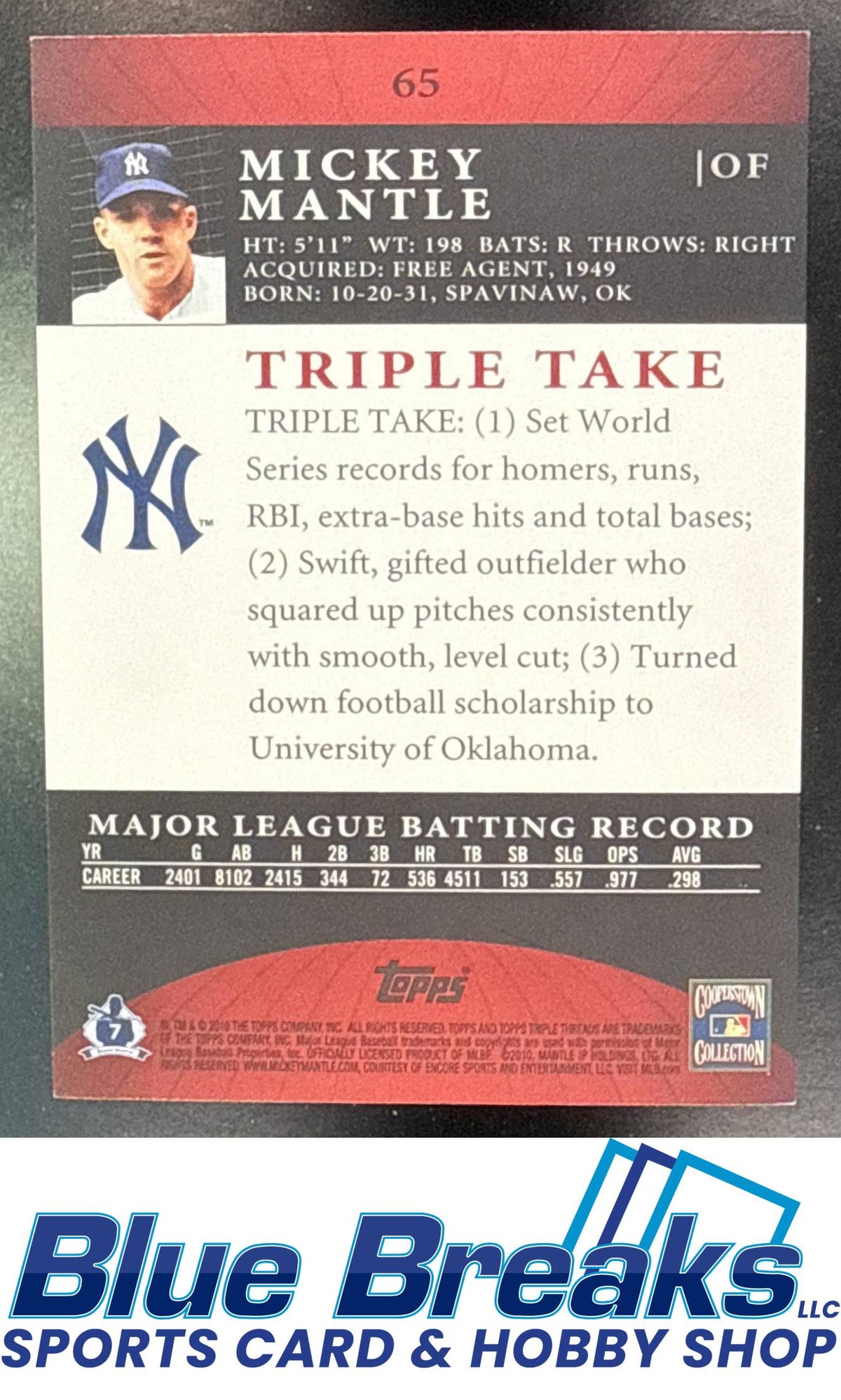 2010 Topps Triple Threads Mickey Mantle 0580/1350 #65 New York Yankees
