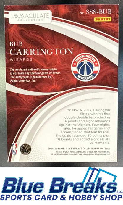 2024 Panini Immaculate Collection Bub Carrington #33 Sneaker Swatches Signatures 06/49 Relic RC Auto Washington Wizards