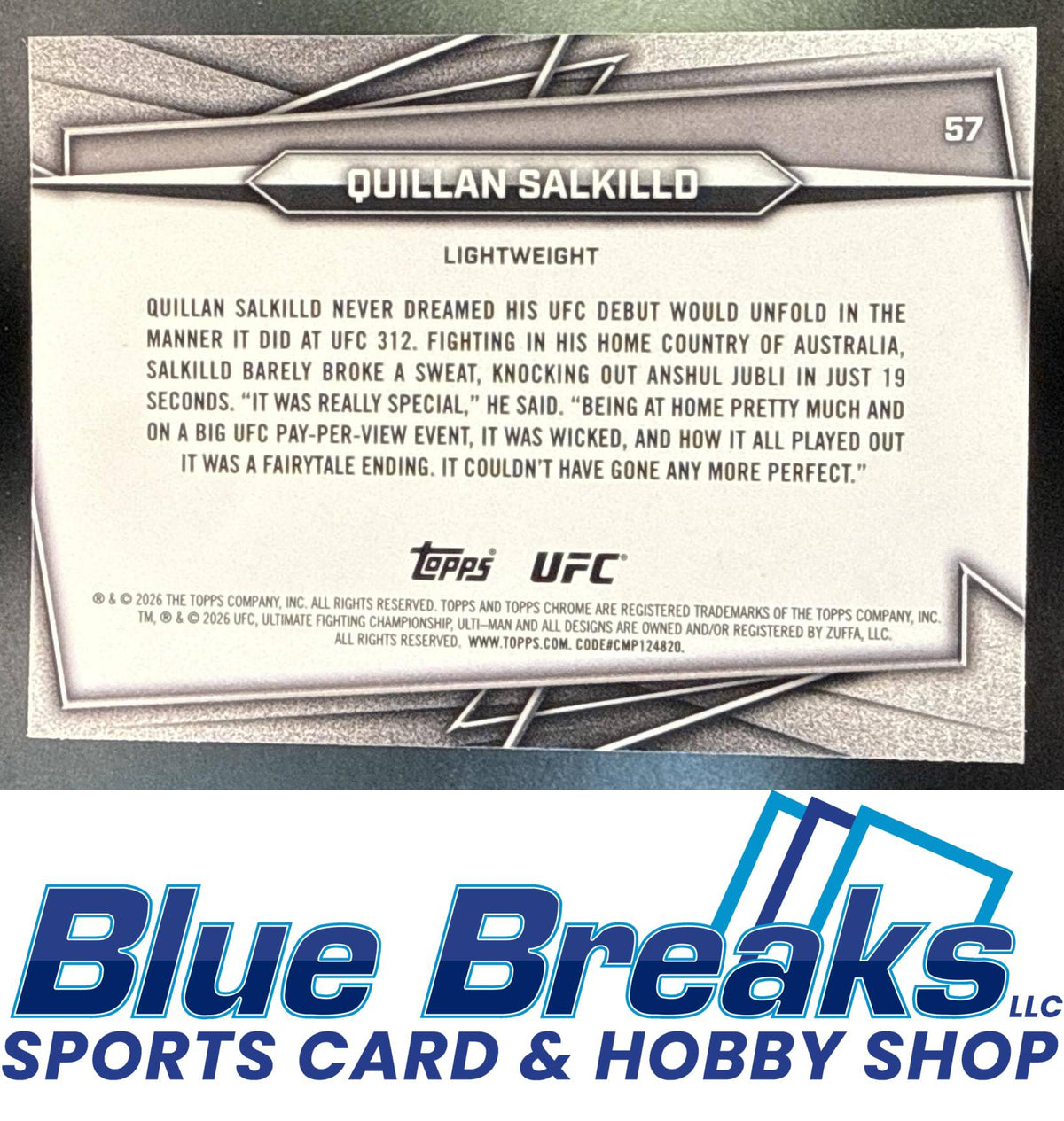 2026 Topps Chrome Sapphire UFC Quillan Salkilld #57c RC