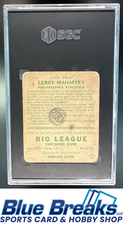 1933 Goudey R319 Roy Mahaffey Rookie #196 RC SGC 1 Philadelphia Athletics / Athletics