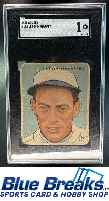 1933 Goudey R319 Roy Mahaffey Rookie #196 RC SGC 1 Philadelphia Athletics / Athletics