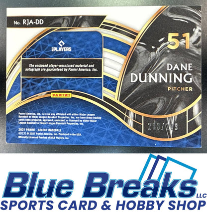 2021 Panini Select Dane Dunning #RJA-DD Rookie Jersey Auto 233/299 Relic RC Texas Rangers