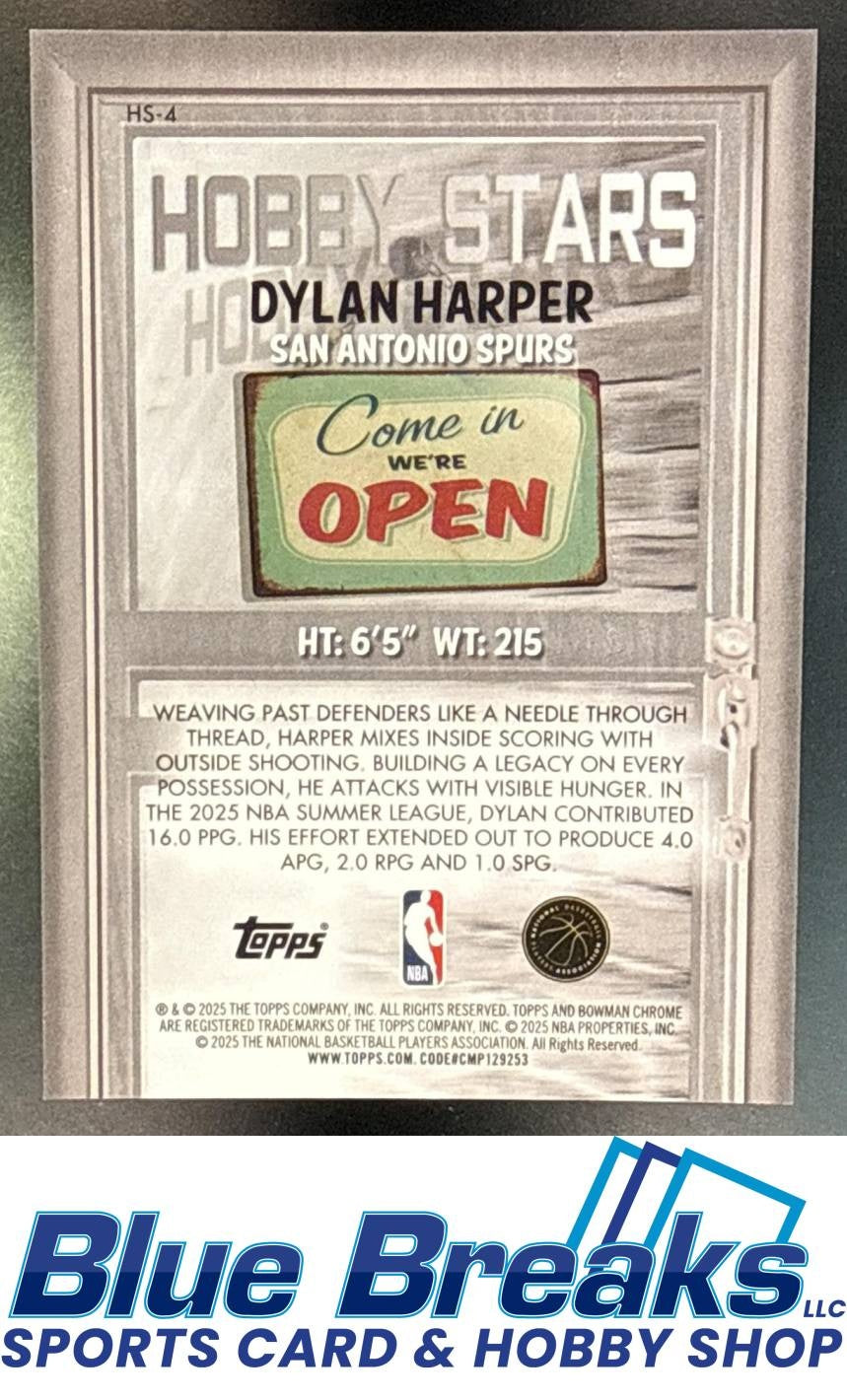 2025 Bowman Dylan Harper #HS-4 Chrome Hobby Stars Gold Refractor 27/50 RC San Antonio Spurs