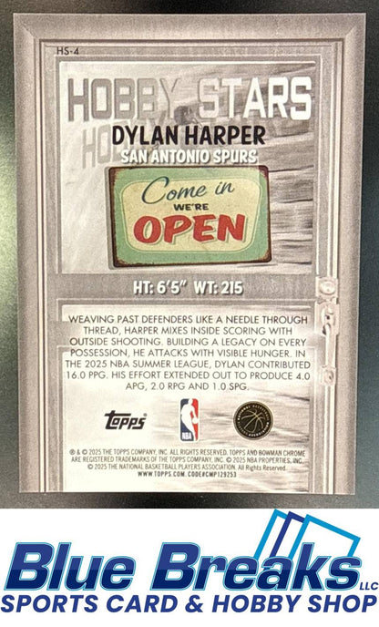 2025 Bowman Dylan Harper #HS-4 Chrome Hobby Stars Gold Refractor 27/50 RC San Antonio Spurs