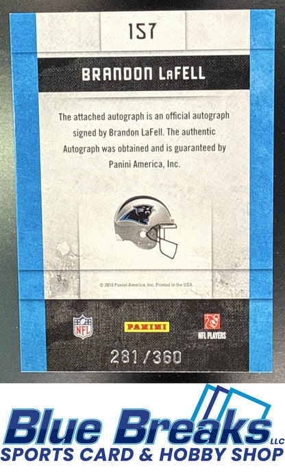 2010 Panini Threads Brandon LaFell 281/360 #157a RC Auto Carolina Panthers