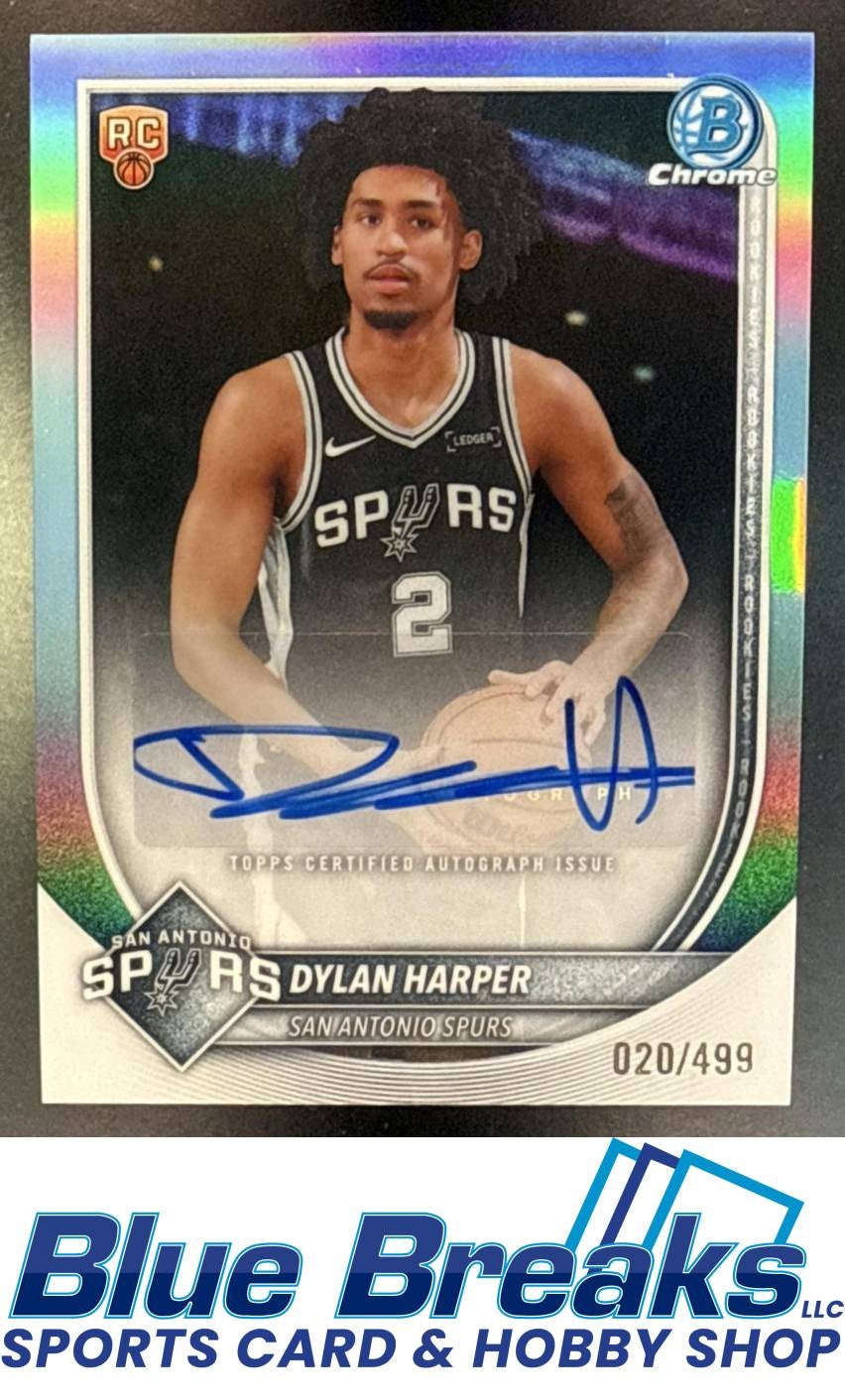 2025 Bowman Dylan Harper #BCA-DH Chrome Auto Refractor 020/499 RC San Antonio Spurs