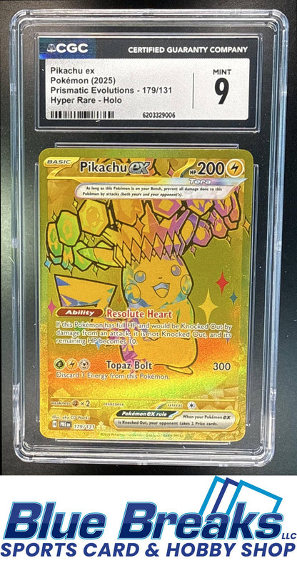 2025 Pokemon Prismatic Evolutions Pikachu ex #179/131 Hyper Rare Holo CGC 9