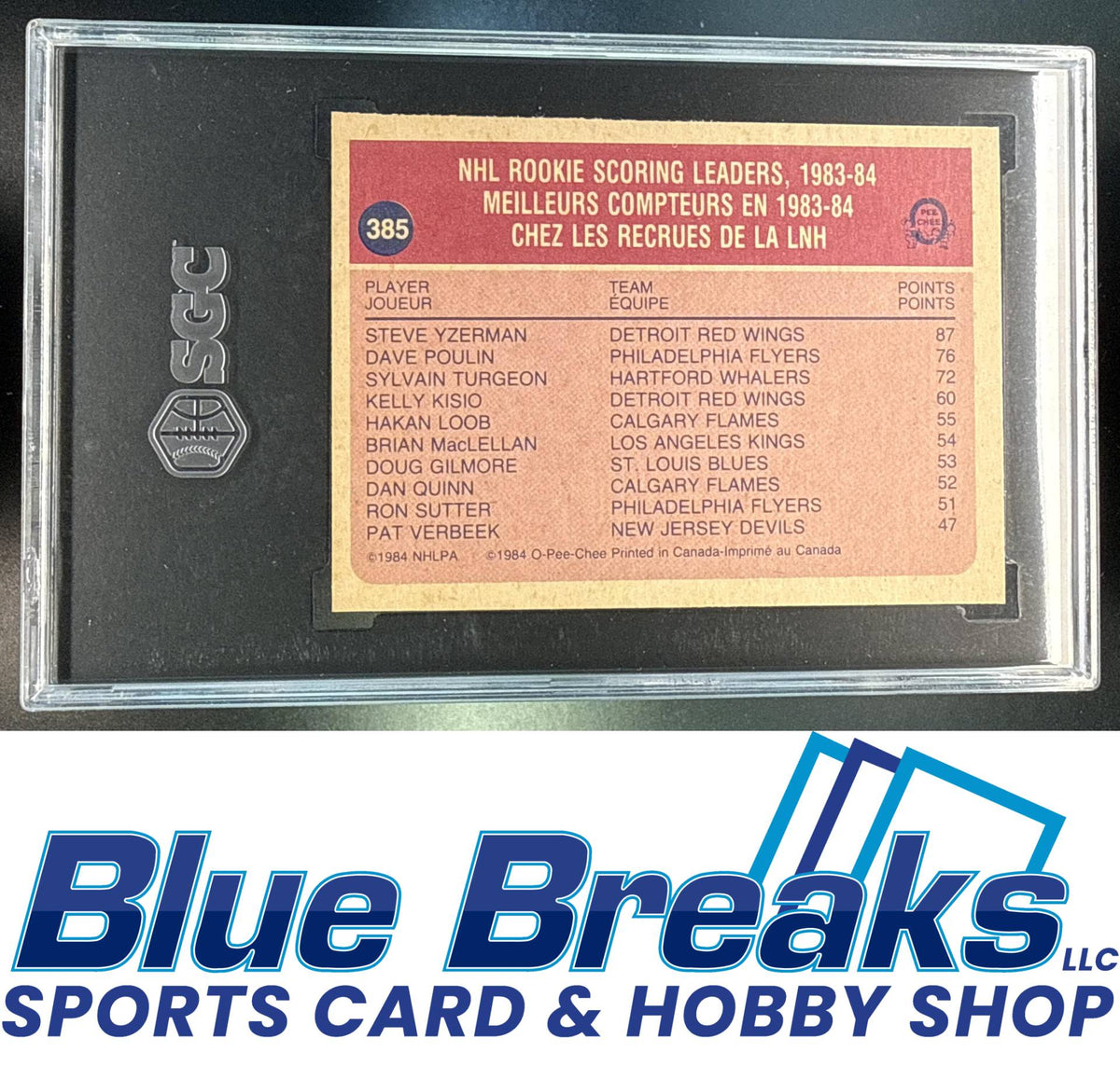 1984-85 O-Pee-Chee Steve Yzerman #385 UER RC League Leaders SGC 7 Detroit Red Wings