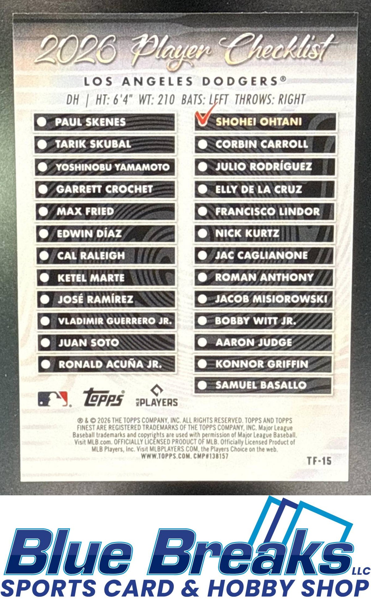 2026 Topps Finest Team Shohei Ohtani [RC] #TF-15 Los Angeles Dodgers
