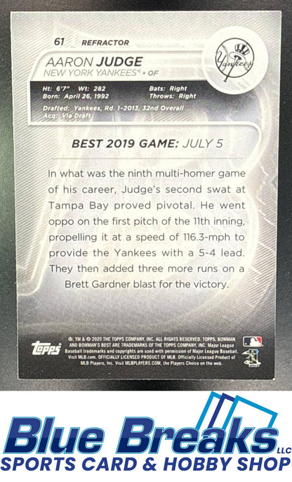 2020 Bowman's Best Refractor Aaron Judge [RC] #61 New York Yankees