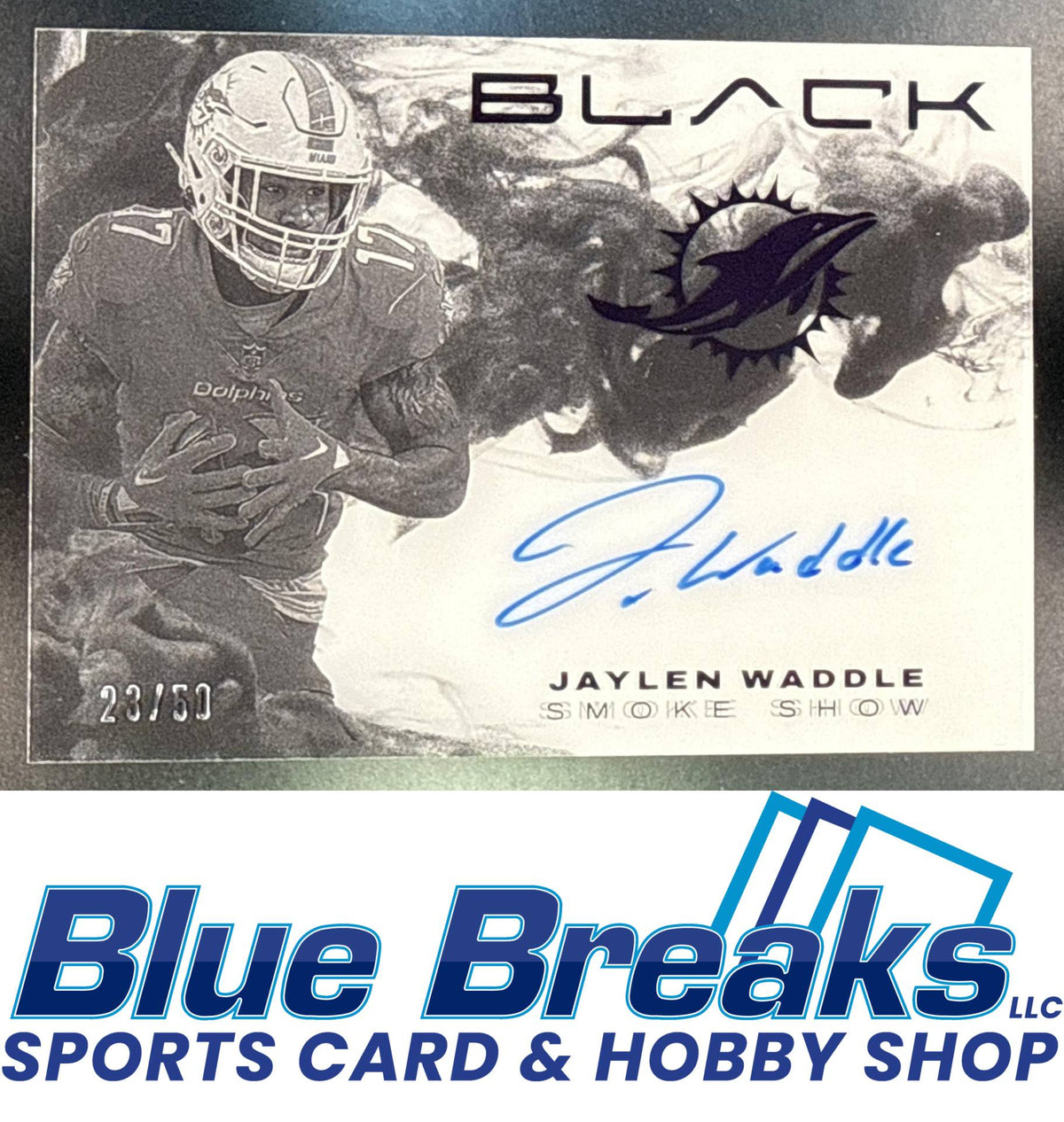 2023 Panini Black Smoke Show Jaylen Waddle auto 23/50 #SM-JWA Miami Dolphins