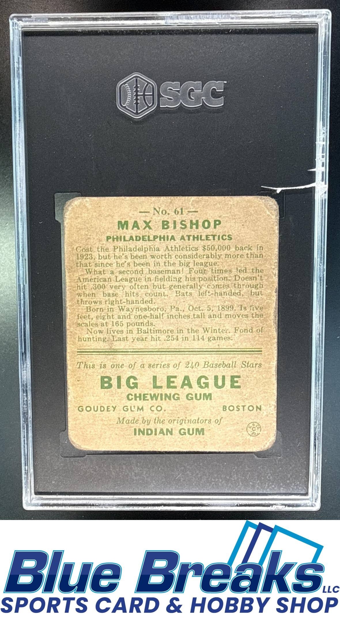 1933 Goudey R319 Max Bishop Rookie #61 RC SGC 1 Philadelphia Athletics / Athletics